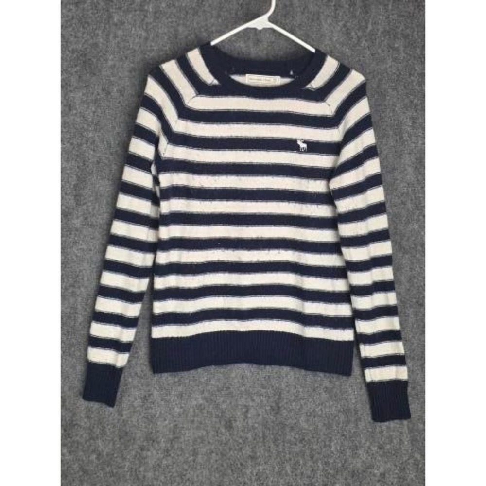 Abercrombie Fitch Navy White Striped Knit Sweater Pullover Long Sleeve Women's M